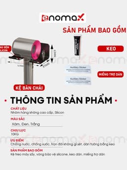 Thumbnail Giá treo máy sấy tóc Enomax dán tường chắc chắn, chất liệu nhôm hàng không chống gỉ sét, bảo hành 10 năm (Eno 0116) 2