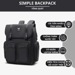 Thumbnail Balo LAZA Simple Backpack 500 - Hàng thiết kế cao cấp trượt nước - Bảo hành trọn đời 2