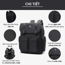 Thumbnail Balo LAZA Simple Backpack 500 - Hàng thiết kế cao cấp trượt nước - Bảo hành trọn đời 4