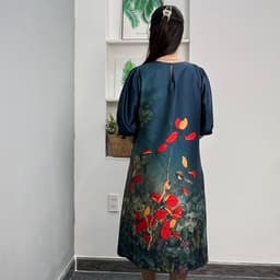 Thumbnail Đầm Thiết Kế MAI THY, Mẫu Váy Đi Tiệc Sang Trọng Cho Mẹ Cổ Tròn Ngắn Tay Bigsize Chất Lụa Latinh In 3D Lịch Sự Trang Nhã 2