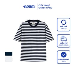 Thumbnail Áo thun Form rộng NOAM Striped 100% Cotton - Kẻ ngang xanh navy - trắng 1
