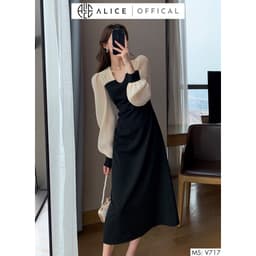 Thumbnail Đầm Thiết Kế Dáng Dài Tiểu Thư ALICE Tay Bồng Dập Ly Voan Lụa, Thiết Kế Thanh Lịch, Đi Làm Công Sở, Đi Chơi Dạo Phố V717 2