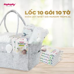 Thumbnail -Khăn ướt cao cấp cho bé Mamamy Tropical 10 gói mini 10 tờ 100% sợi tự nhiên và rayon ngừa hăm, mềm dai sạch cực 1