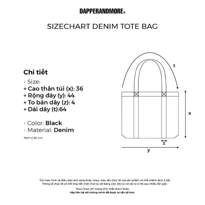 Ảnh Túi Tote Jean DAPPERANDMORE Có Khóa Kéo Chất Denim Dày Dặn Thiết Kế Tối Giản - Túi TOTE Bag Denim 3