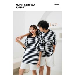 Thumbnail Áo thun Form rộng NOAM Striped 100% Cotton - Kẻ ngang xanh navy - trắng 3