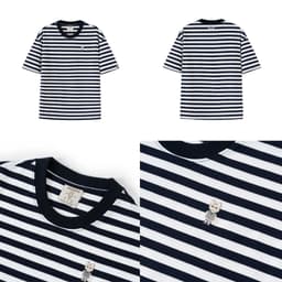 Thumbnail Áo thun Form rộng NOAM Striped 100% Cotton - Kẻ ngang xanh navy - trắng 2