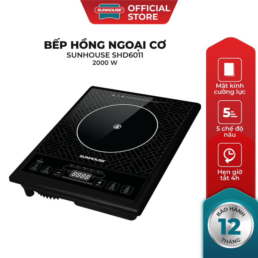 Ảnh Bếp đơn hồng ngoại Sunhouse SHD6011 - Công suất 2000W - Phím bấm điện tử - 5 chế độ nấu - Bảo hành 12 tháng 2
