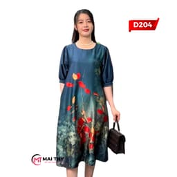 Thumbnail Đầm Thiết Kế MAI THY, Mẫu Váy Đi Tiệc Sang Trọng Cho Mẹ Cổ Tròn Ngắn Tay Bigsize Chất Lụa Latinh In 3D Lịch Sự Trang Nhã 3