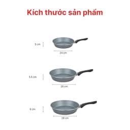 Thumbnail Chảo Cạn Vân Đá Bếp Từ Siêu Bền Mega Stone 24, 26 28cm,  HAPPYCOOK 3