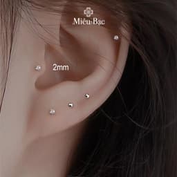 Thumbnail Khuyên tai bạc nữ MIÊU BẠC hoa tai nữ chất liệu Bạc thiết kế chốt bi xoáy cá tính Phong cách Hàn Quốc 2
