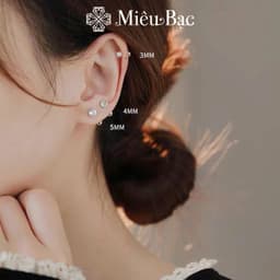 Thumbnail Khuyên tai bạc nữ MIÊU BẠC hoa tai nữ chất liệu Bạc thiết kế chốt bi xoáy cá tính Phong cách Hàn Quốc 1
