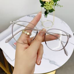 Thumbnail Mắt kính cận có độ sẵn 0 - 6 độ nữ, nam tròn gọng nhựa màu đen, nâu, xám 7K39002. Tròng chống UV, ánh sáng xanh, đổi màu 4