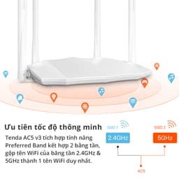Thumbnail Bộ phát Wifi Tenda AC5 Băng Tần Kép Chuẩn AC 1200Mbps - Hàng Chính Hãng 4