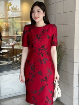 Thumbnail Váy nữ đầm dự tiệc trung niên TIFALU dáng ôm chất gấm tafta đỏ sang trọng - ZOL212RED 1