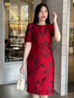 Thumbnail Váy nữ đầm dự tiệc trung niên TIFALU dáng ôm chất gấm tafta đỏ sang trọng - ZOL212RED 3