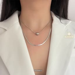 Thumbnail Dây chuyền layer nữ titan Eleanor Accessories sợi kép phối mặt bi tròn vòng cổ trơn phụ kiện trang sức 6833 2