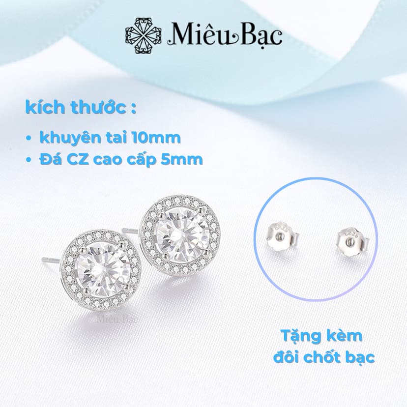 Ảnh Bông tai bạc nữ Miêu Bạc khuyên tai nam nữ tròn đính đá(1 chiếc)sang chảnh unisex phụ kiện thời trang trang sức nữ MB66 1