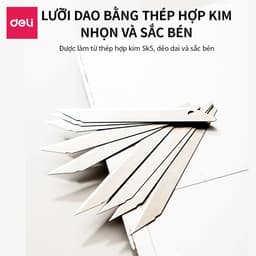 Thumbnail Lưỡi Dao Rọc Giấy Deli Thép SK5 Sắc Bén, Không Rỉ, Cỡ Nhỏ Loại 13 Lưỡi - 10 Chiếc/hộp Bền Bỉ 2