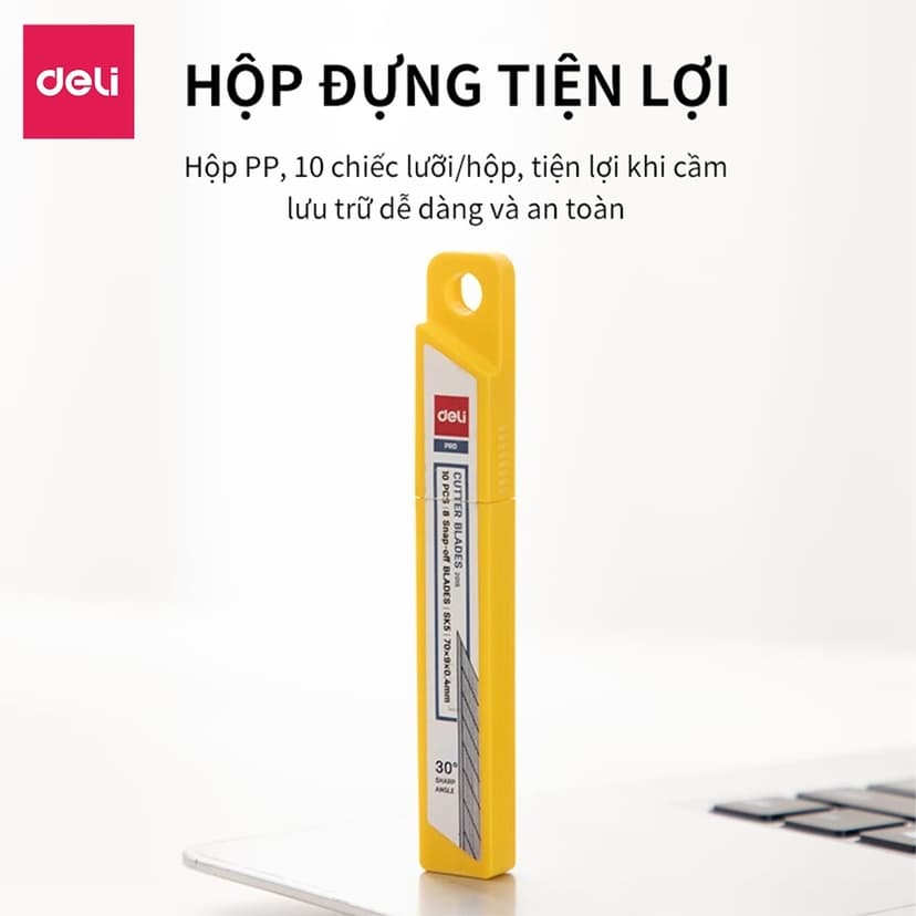 Ảnh Lưỡi Dao Rọc Giấy Deli Thép SK5 Sắc Bén, Không Rỉ, Cỡ Nhỏ Loại 13 Lưỡi - 10 Chiếc/hộp Bền Bỉ 3