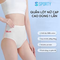 Thumbnail Quần lót nữ cạp cao 100% cotton dùng 1 lần SPORTY 2 lớp đáy an toàn, dùng đi du lịch, mẹ bầu đi sinh 1