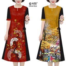 Thumbnail GOTI Đầm Dự Tiệc Trung Niên Cao Cấp Dáng Suông Rộng Eo Bigsize Giấu Bụng Cho Mẹ U50 U60 3336 1