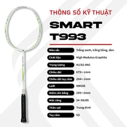 Thumbnail Vợt cầu lông KUNO Smart T993 full carbon thiên công, trọng lượng 4u, công nghệ chống rung chống xoắn - Căng Sẵn 11kg 2