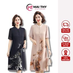 Thumbnail Đầm Trung Niên Nữ MAI THY, Váy Thiết Kế Xẻ Tà Voan 3 Lớp Cho Mẹ Trung Tuổi Nữ Tính Lịch Sự | Thời Trang Trung Niên U50 3