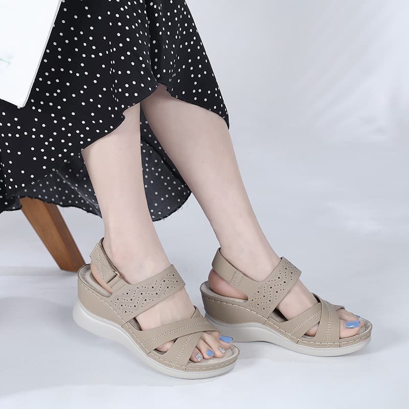 Ảnh Giày Sandal Nữ Đế Xuồng 6Cm Quai Chéo Phong Cách Thời Trang Âu Mỹ 2024 Sang Trọng Đi Làm Đi Chơi Đi Tiệc(Ms042) 2