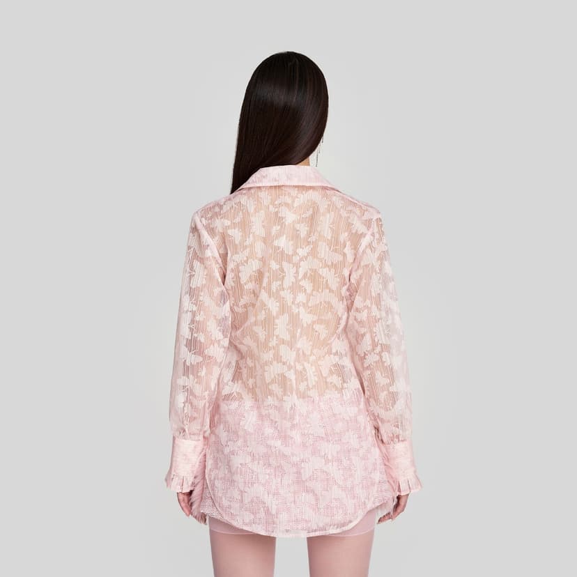 Ảnh DEAR JOSÉ - Áo sơ mi cổ cánh hồ điệp vải organza hồng - Mothra 1