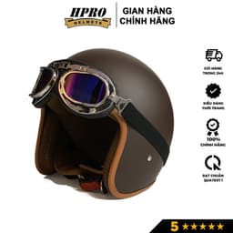 Thumbnail Mũ bảo hiểm 3/4 đầu Sundy Helmets, màu nâu caffee sang trọng, hiện đại, kèm kính UV, phi công, Freesize (54-58cm) 3