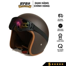 Thumbnail Mũ bảo hiểm 3/4 đầu Sundy Helmets, màu nâu caffee sang trọng, hiện đại, kèm kính UV, phi công, Freesize (54-58cm) 4