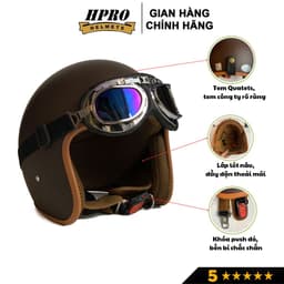 Thumbnail Mũ bảo hiểm 3/4 đầu Sundy Helmets, màu nâu caffee sang trọng, hiện đại, kèm kính UV, phi công, Freesize (54-58cm) 1