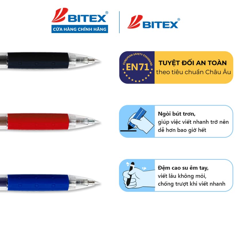 Ảnh Bút gel Bitex mực xanh, đỏ, đen G03 ngòi mực 0.7mm 4