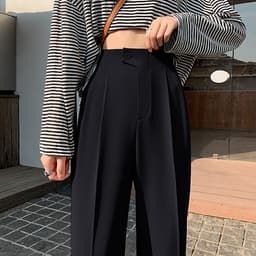 Thumbnail Quần tây nữ baggy công sở lưng thun nút lệch THOCA HOUSE trơn đen, quần baggy nữ chuẩn form tôn chân 2