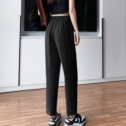 Thumbnail Quần tây nữ baggy công sở lưng thun nút lệch THOCA HOUSE trơn đen, quần baggy nữ chuẩn form tôn chân 3