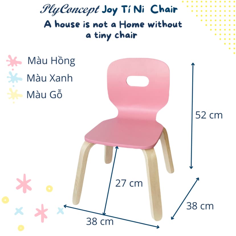 Ảnh Ghế Trẻ Em, Ghế Ăn Dặm, Ghế gỗ cho Bé Montessori, Ghế nhà trẻ - Plyconcept Joy Tí Nị Chair 2