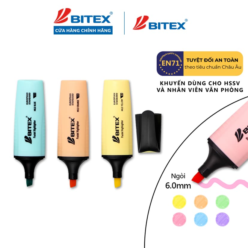 Ảnh Bút dạ quang highlight Bitex HL05 màu Pastel nhiều màu 1