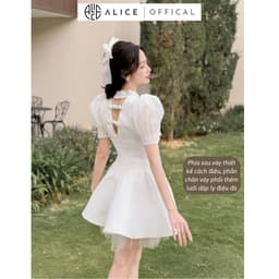 Thumbnail Váy Trắng Tiểu Thư Sang Chảnh ALICE Váy Chất Tafta Phối Tơ Xước Thiết Kế Cổ Đính Đá Tạo Điểm Nhấn Điệu Đà V964 4
