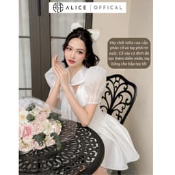 Thumbnail Váy Trắng Tiểu Thư Sang Chảnh ALICE Váy Chất Tafta Phối Tơ Xước Thiết Kế Cổ Đính Đá Tạo Điểm Nhấn Điệu Đà V964 3
