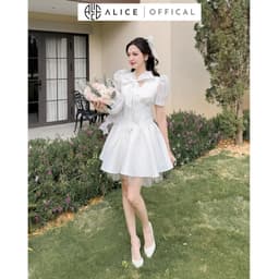 Thumbnail Váy Trắng Tiểu Thư Sang Chảnh ALICE Váy Chất Tafta Phối Tơ Xước Thiết Kế Cổ Đính Đá Tạo Điểm Nhấn Điệu Đà V964 1