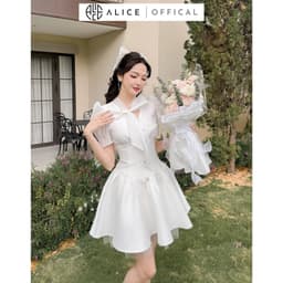 Thumbnail Váy Trắng Tiểu Thư Sang Chảnh ALICE Váy Chất Tafta Phối Tơ Xước Thiết Kế Cổ Đính Đá Tạo Điểm Nhấn Điệu Đà V964 2