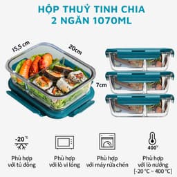 Thumbnail Hộp cơm thuỷ tinh chia ngăn Yeahcook, hộp cơm văn phòng tiện ích an toàn vệ sinh 2