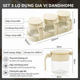 Thumbnail Set 3 hũ (lọ) đựng gia vị kèm khay DandiHome 250ml thủy tinh cao cấp tặng muỗng 3