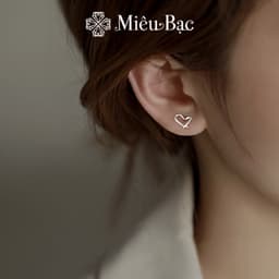Thumbnail Bông tai bạc nữ trái tim đan chéo Miêu Bạc khuyên tai dễ thương 1 chiếc chất liệu bạc 925 phụ kiện trang sức nữ B400082x 3