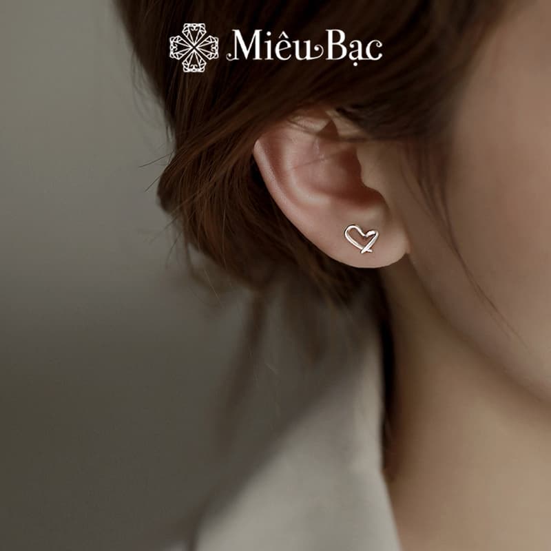 Ảnh Bông tai bạc nữ trái tim đan chéo Miêu Bạc khuyên tai dễ thương 1 chiếc chất liệu bạc 925 phụ kiện trang sức nữ B400082x 3