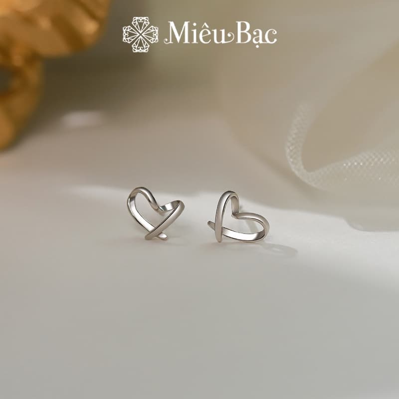 Ảnh Bông tai bạc nữ trái tim đan chéo Miêu Bạc khuyên tai dễ thương 1 chiếc chất liệu bạc 925 phụ kiện trang sức nữ B400082x 2