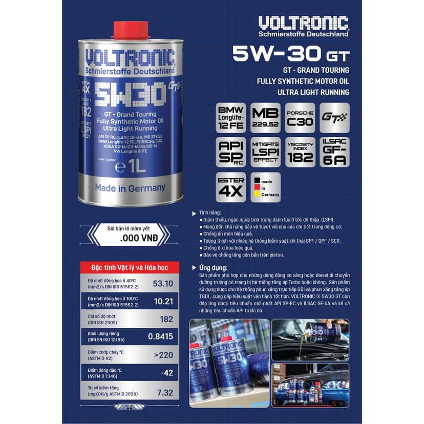 Ảnh Dầu Nhớt Xe Tay Ga và Ôtô Voltronic 5W30 GT 1L 2