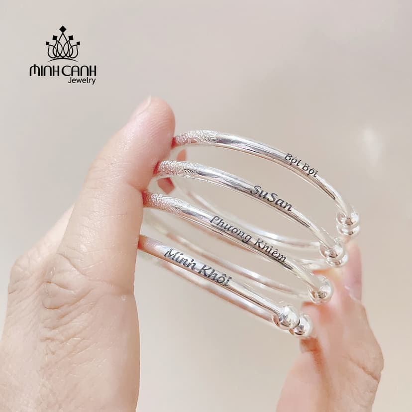Ảnh Kiềng Bạc Ta Chạm Rồng Điều Chỉnh Được Size, Khắc Tên Cho Bé Yêu Minh Canh Jewelry 4