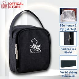 Thumbnail Túi đựng hộp cơm hình vuông logo COBA'COOK- Giấy bạc giữ nhiệt và 2 khóa kéo tiện dụng-CBS 1