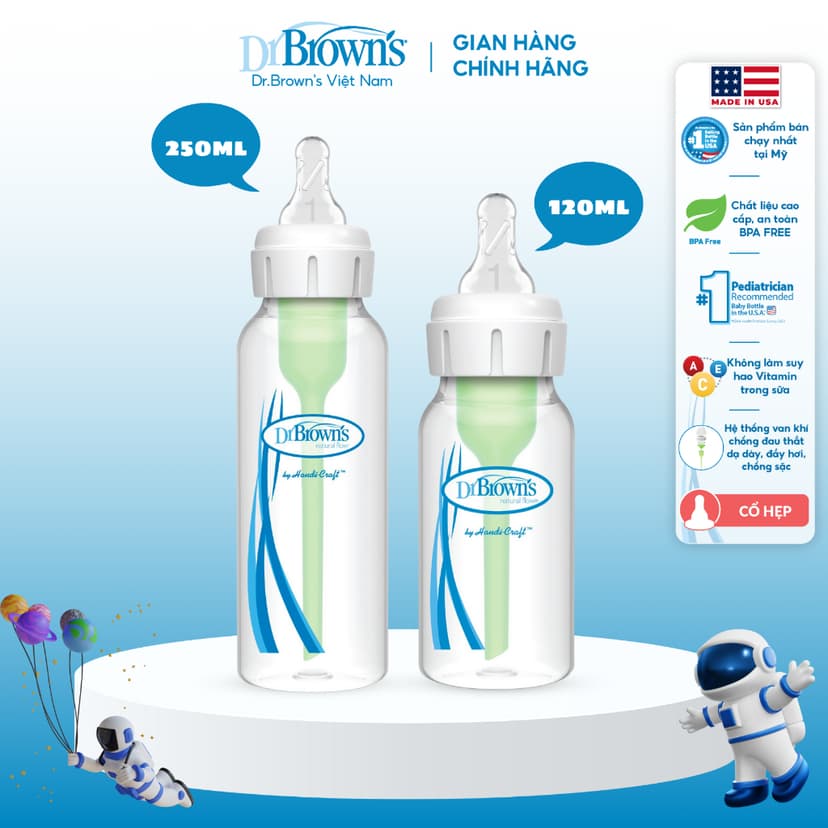 Ảnh Bình sữa Dr.Brown's Thủy tinh cổ thường 120ml và 250ml option Plus 1